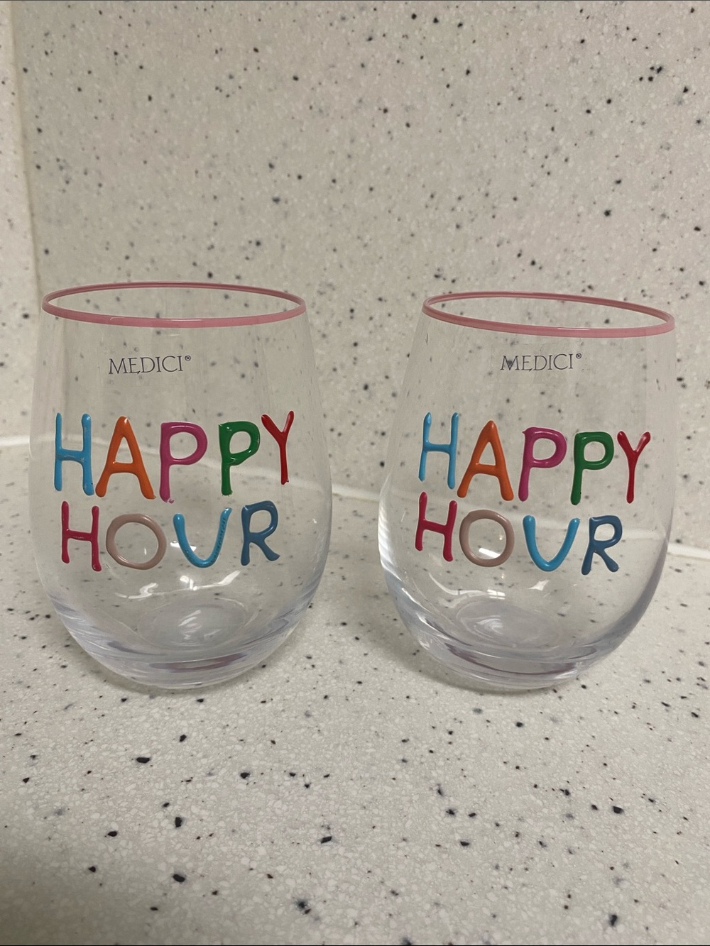 NWT.  Medici, “Happy Hour” Multicolor Stemless Wine Glass (Set of 2)